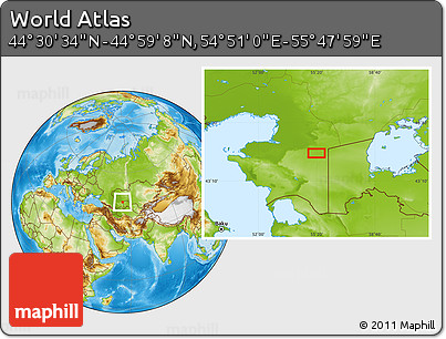 Physical Location Map of the Area around 44° 44' 51" N, 55° 19' 30" E