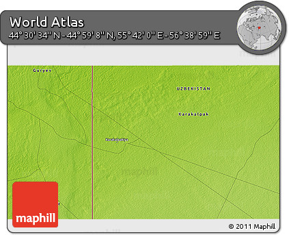 Physical 3D Map of the Area around 44° 44' 51" N, 56° 10' 29" E