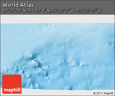 Physical 3D Map of the Area around 44° 44' 51" N, 56° 1' 29" W