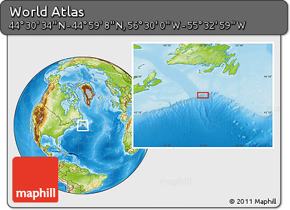 Physical Location Map of the Area around 44° 44' 51" N, 56° 1' 29" W