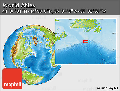 Physical Location Map of the Area around 44° 44' 51" N, 56° 1' 29" W