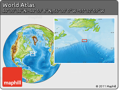 Physical Location Map of the Area around 44° 44' 51" N, 56° 1' 29" W