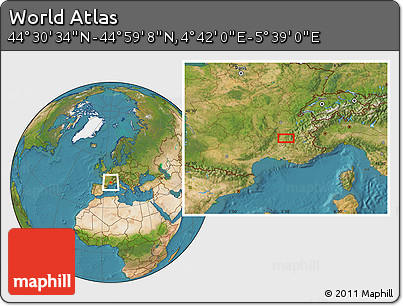 Satellite Location Map of the Area around 44° 44' 51" N, 5° 10' 30" E