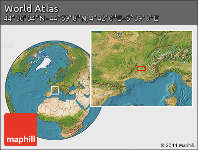 Satellite Location Map of the Area around 44° 44' 51" N, 5° 10' 30" E