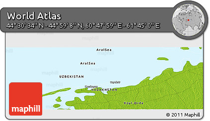 Physical Panoramic Map of the Area around 44° 44' 51" N, 61° 16' 29" E