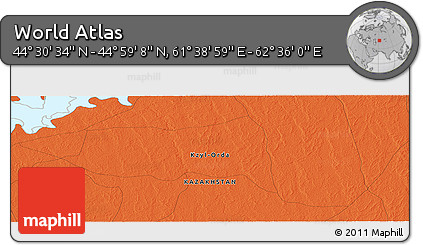 Political Panoramic Map of the Area around 44° 44' 51" N, 62° 7' 30" E