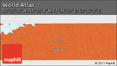 Political Panoramic Map of the Area around 44° 44' 51" N, 62° 7' 30" E