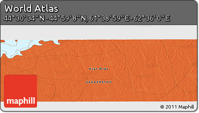 Political Panoramic Map of the Area around 44° 44' 51" N, 62° 7' 30" E