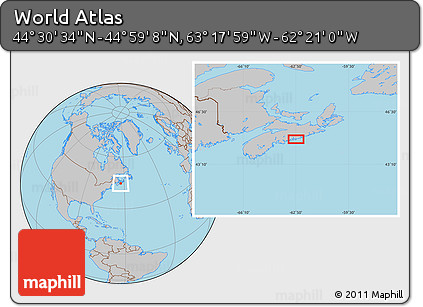 Gray Location Map of the Area around 44° 44' 51" N, 62° 49' 30" W
