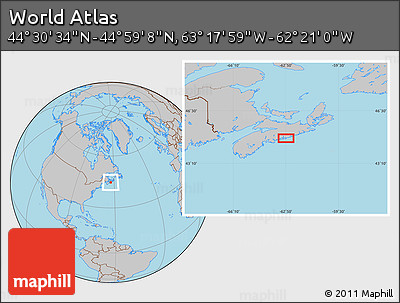 Gray Location Map of the Area around 44° 44' 51" N, 62° 49' 30" W