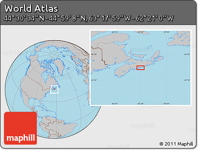 Gray Location Map of the Area around 44° 44' 51" N, 62° 49' 30" W