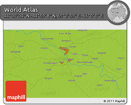 Physical 3D Map of the Area around 44° 44' 51" N, 65° 31' 30" E