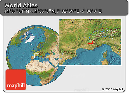 Satellite Location Map of the Area around 44° 44' 51" N, 6° 1' 30" E
