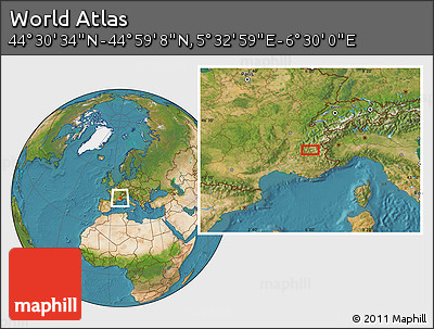 Satellite Location Map of the Area around 44° 44' 51" N, 6° 1' 30" E