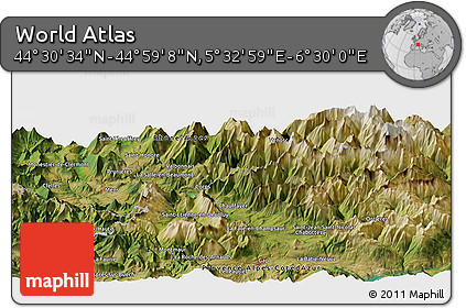 Satellite Panoramic Map of the Area around 44° 44' 51" N, 6° 1' 30" E
