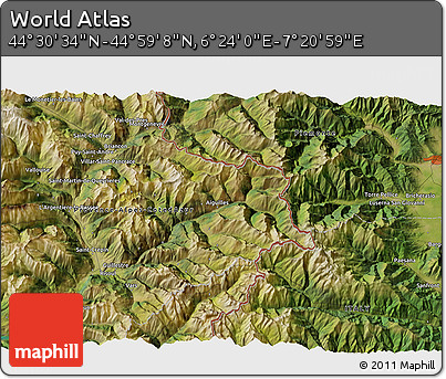 Satellite 3D Map of the Area around 44° 44' 51" N, 6° 52' 30" E