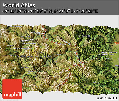 Satellite 3D Map of the Area around 44° 44' 51" N, 6° 52' 30" E