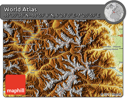 Physical Map of the Area around 44° 44' 51" N, 6° 52' 30" E