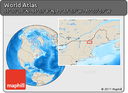 Shaded Relief Location Map of the Area around 44° 44' 51" N, 71° 19' 29" W