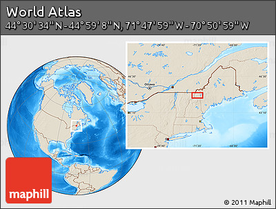 Shaded Relief Location Map of the Area around 44° 44' 51" N, 71° 19' 29" W