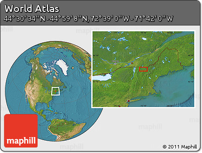 Satellite Location Map of the Area around 44° 44' 51" N, 72° 10' 30" W
