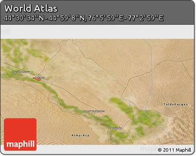 Satellite 3D Map of the Area around 44° 44' 51" N, 76° 34' 29" E