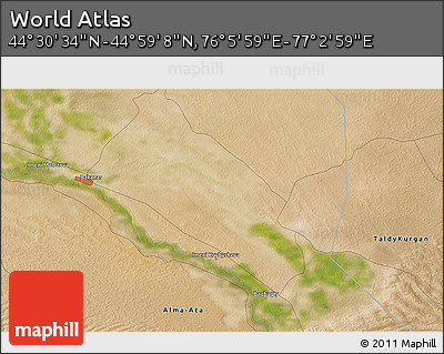 Satellite 3D Map of the Area around 44° 44' 51" N, 76° 34' 29" E