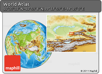 Physical Location Map of the Area around 44° 44' 51" N, 78° 16' 30" E