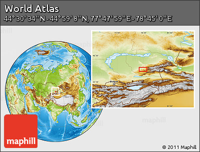 Physical Location Map of the Area around 44° 44' 51" N, 78° 16' 30" E