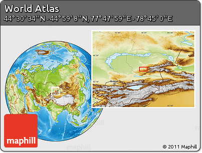 Physical Location Map of the Area around 44° 44' 51" N, 78° 16' 30" E