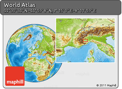 Physical Location Map of the Area around 44° 44' 51" N, 7° 43' 29" E