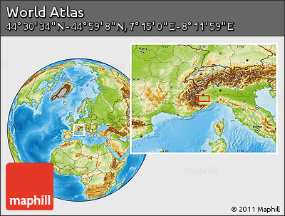 Physical Location Map of the Area around 44° 44' 51" N, 7° 43' 29" E