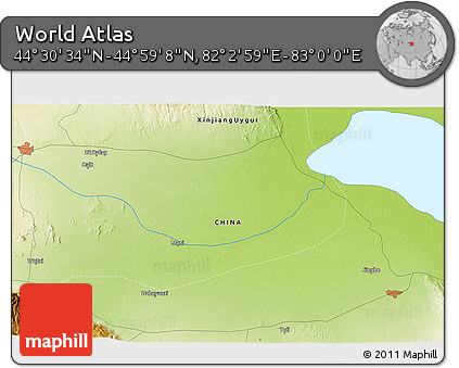 Physical 3D Map of the Area around 44° 44' 51" N, 82° 31' 30" E