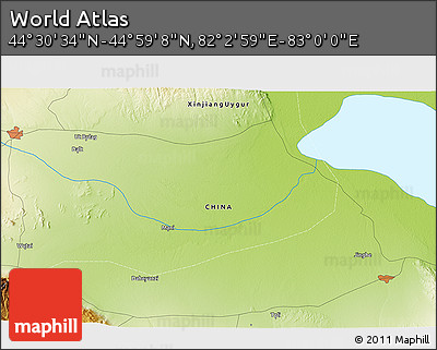 Physical 3D Map of the Area around 44° 44' 51" N, 82° 31' 30" E