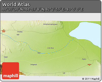 Physical 3D Map of the Area around 44° 44' 51" N, 82° 31' 30" E