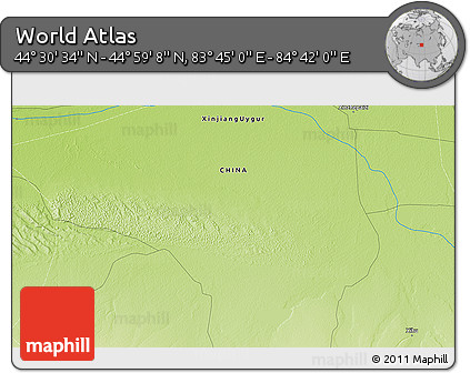 Physical 3D Map of the Area around 44° 44' 51" N, 84° 13' 29" E