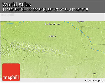 Physical 3D Map of the Area around 44° 44' 51" N, 84° 13' 29" E