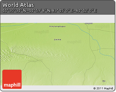 Physical 3D Map of the Area around 44° 44' 51" N, 84° 13' 29" E