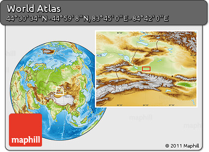 Physical Location Map of the Area around 44° 44' 51" N, 84° 13' 29" E