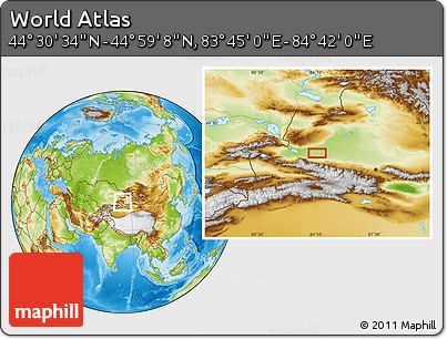 Physical Location Map of the Area around 44° 44' 51" N, 84° 13' 29" E
