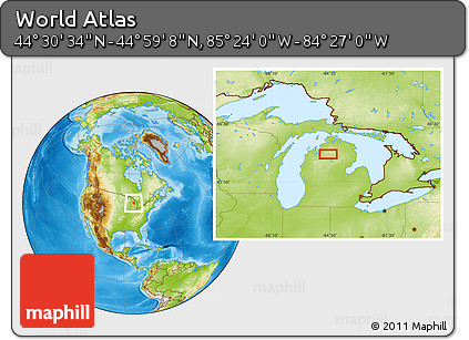 Physical Location Map of the Area around 44° 44' 51" N, 84° 55' 30" W