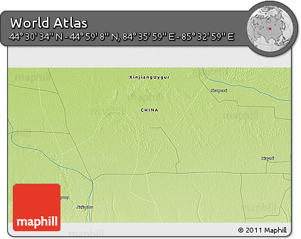 Physical 3D Map of the Area around 44° 44' 51" N, 85° 4' 29" E