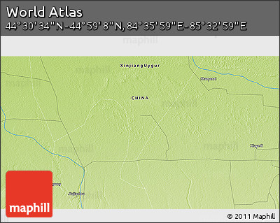 Physical 3D Map of the Area around 44° 44' 51" N, 85° 4' 29" E