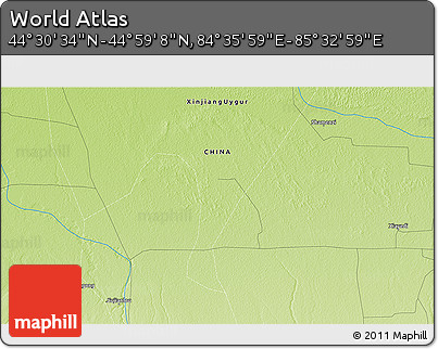 Physical 3D Map of the Area around 44° 44' 51" N, 85° 4' 29" E