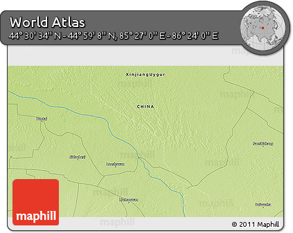 Physical 3D Map of the Area around 44° 44' 51" N, 85° 55' 30" E
