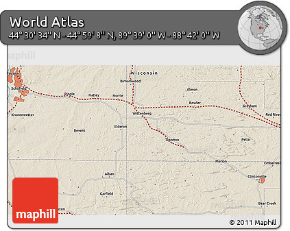 Shaded Relief 3D Map of the Area around 44° 44' 51" N, 89° 10' 30" W