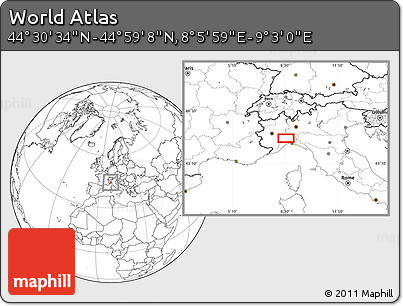 Blank Location Map of the Area around 44° 44' 51" N, 8° 34' 29" E