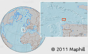 Gray Location Map of the area around 44° 44' 51" N, 8° 25' 30" W, hill shading
