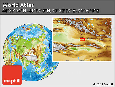 Physical Location Map of the Area around 44° 44' 51" N, 91° 1' 30" E