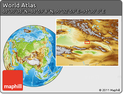 Physical Location Map of the Area around 44° 44' 51" N, 91° 1' 30" E